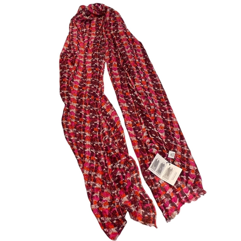 NWT Vera Bradley Soft Fringe‎ Scarf Colorful Houndstooth Tweed Wrap Rayon Boho